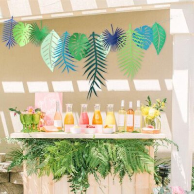Hawaiian kaktus flamingo banner kranseblad papir fest banner bunting dekoration hawaiisk tema fest fødselsdag forsyninger: Blad 1