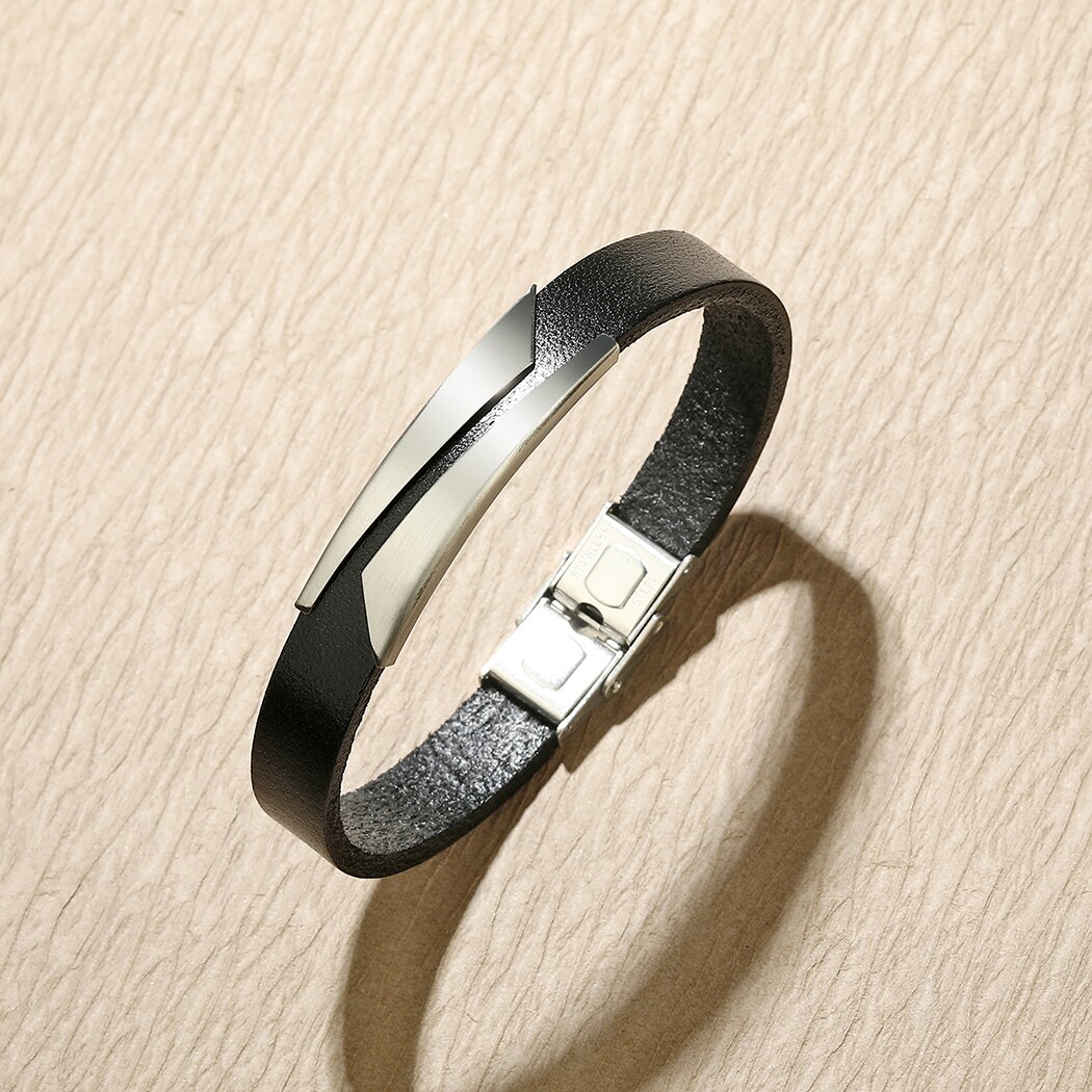 Nedar Trendy Leather Bracelets Men Stainless Steel Bangle for Male Female Bracelets Handmade Hand Wristband Jewelry Gift