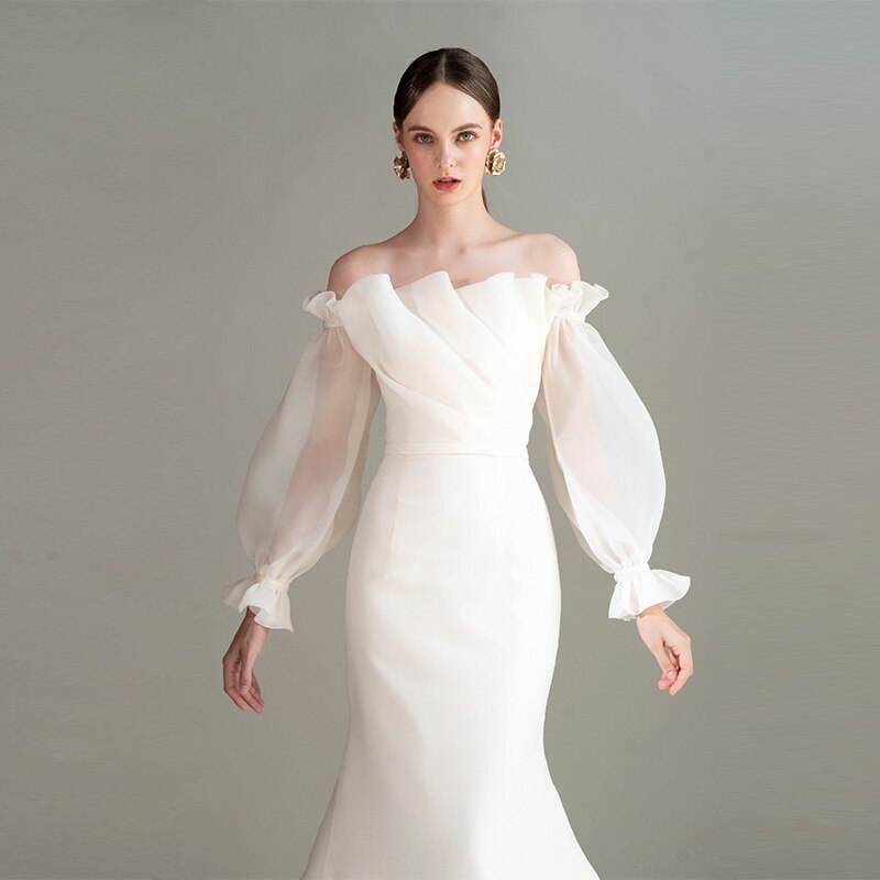 Organza Puff Ärmeln Weiß Abnehmbare Braut Bizeps Langen Ärmeln Hochzeit Arm Abdeckung Schmücken Champagner Ärmeln Braut Handschuhe 2022