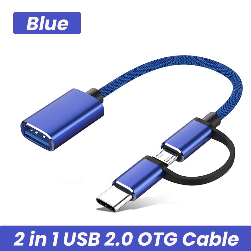 Type-C Micro USB OTG Adapter Cable USB 3.0 2.0 Female To Type C Male Cable Adapter Converter USB-C Cable For Car MP4 Phone: Blue 2 in 1 2.0