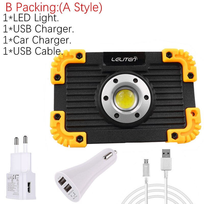 Usb genopladelig lommelygte bærbar cob led lommelygte udendørs jagt camping fakkel telt lanterne til 18650 or aaa batteri: B pakning - en stil / Intet batteri