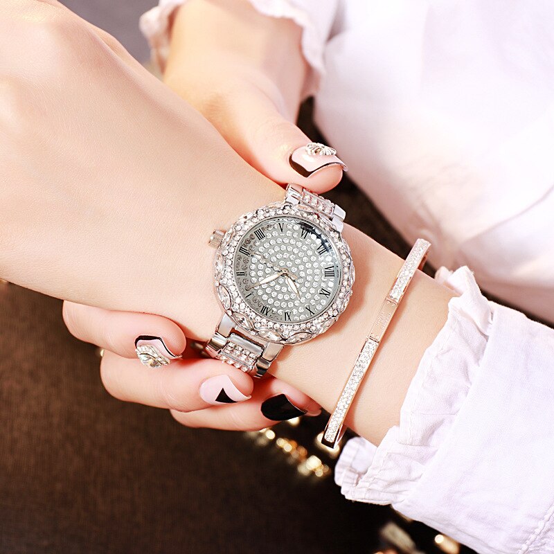 Dameur kvinde luksusmærke guld ur dame armbåndsure krystal kvinde dame quartz ur dame armbåndsur