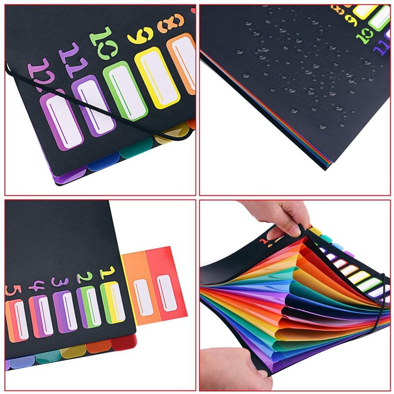 Carpeta extendida, 12 letras de bolsillo, clasificador de papel A4, bolsa de almacenamiento de archivos de plástico, iridiscente
