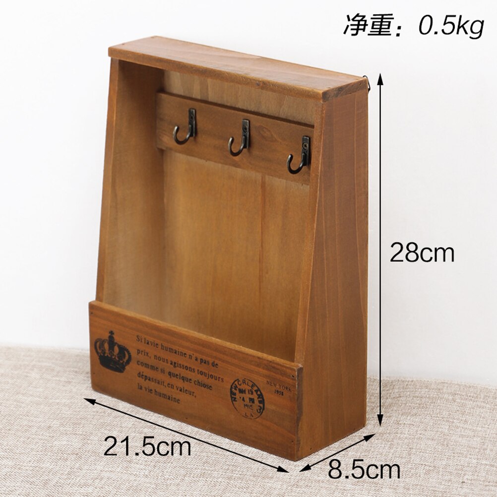 Porta llaves y correo Retro, caja de madera montada en la pared, llavero decorativo montado en la pared, clasificador de bolsillo para entrada de guardabarros de cocina: Wood color
