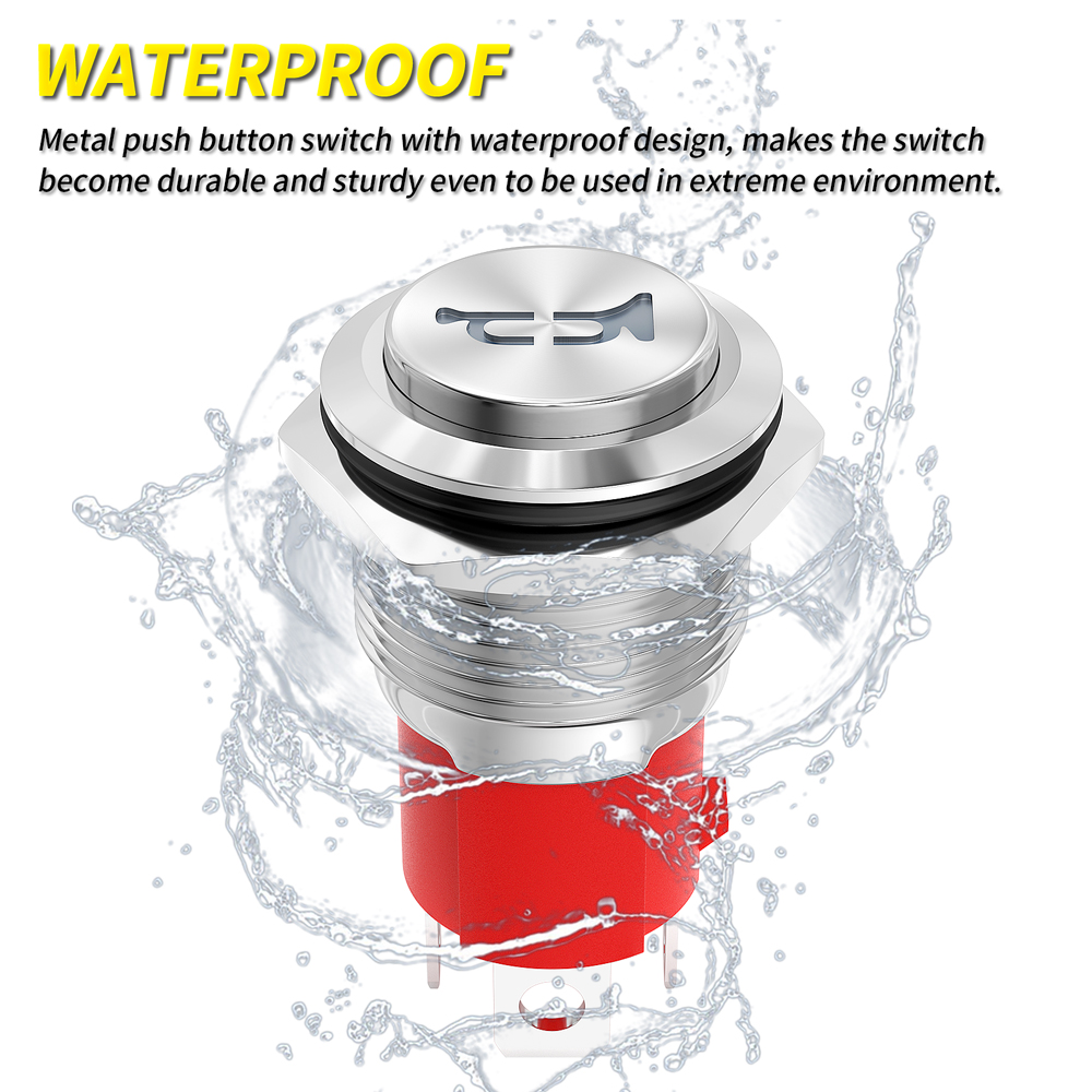 DaierTek Claxon 12V 20A Zware 16MM Metalen Claxon Luidspreker Blauwe LED Rvs Momentary Drukknop