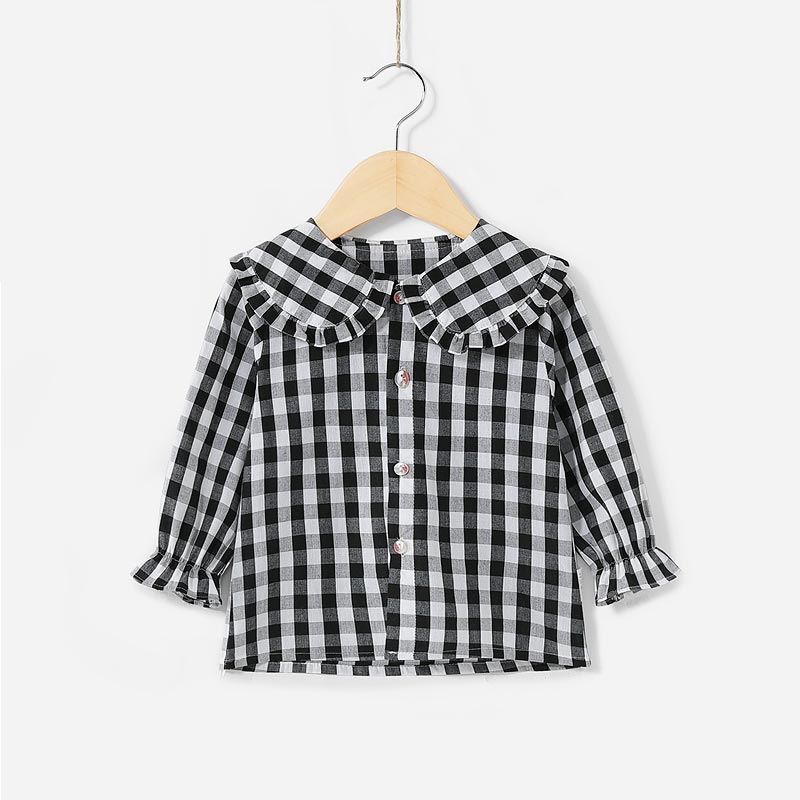 Chemise à carreaux noire pour petites filles de 2, 3, 4, 5, 6 ans, à manches longues, automne: Black / 3T