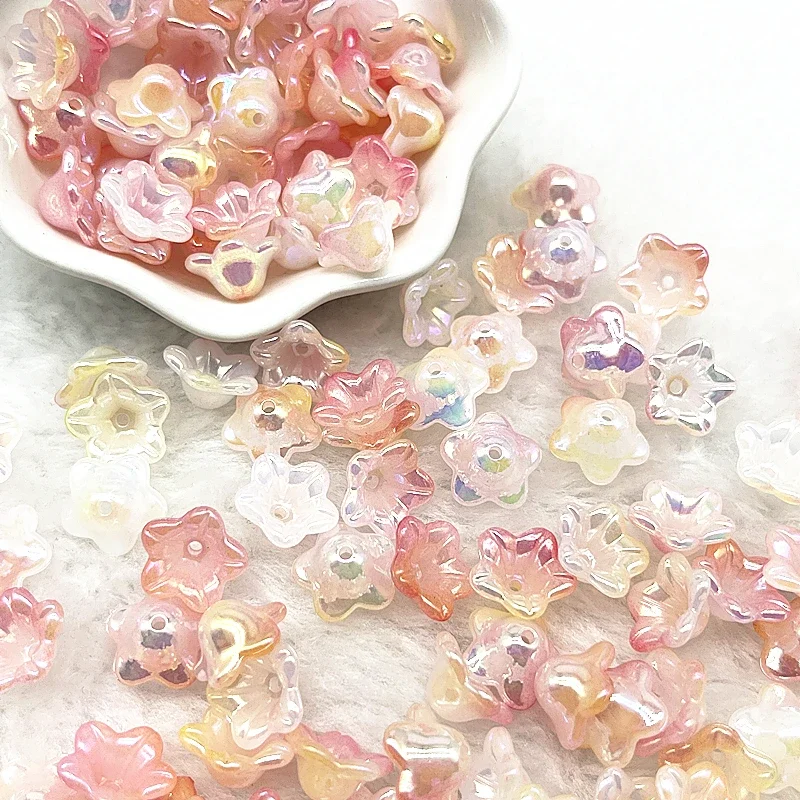 50 Uds. De tapas de cuentas acrílicas de campana de cambio Gradual de 7x13mm, accesorios de joyería, dijes, pulseras, cuentas espaciadoras para fabricación de joyas: Multicolor