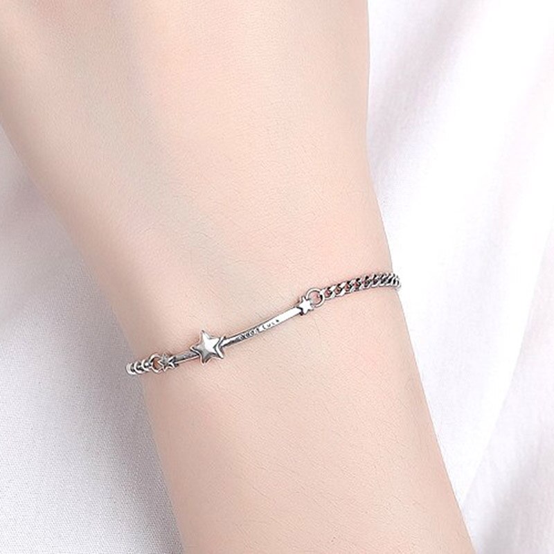 Foxanry 925 argent Sterling étoiles chanceux Bracelets pour femme Vintage pentagramme anglais lettre pendentif fête bijoux