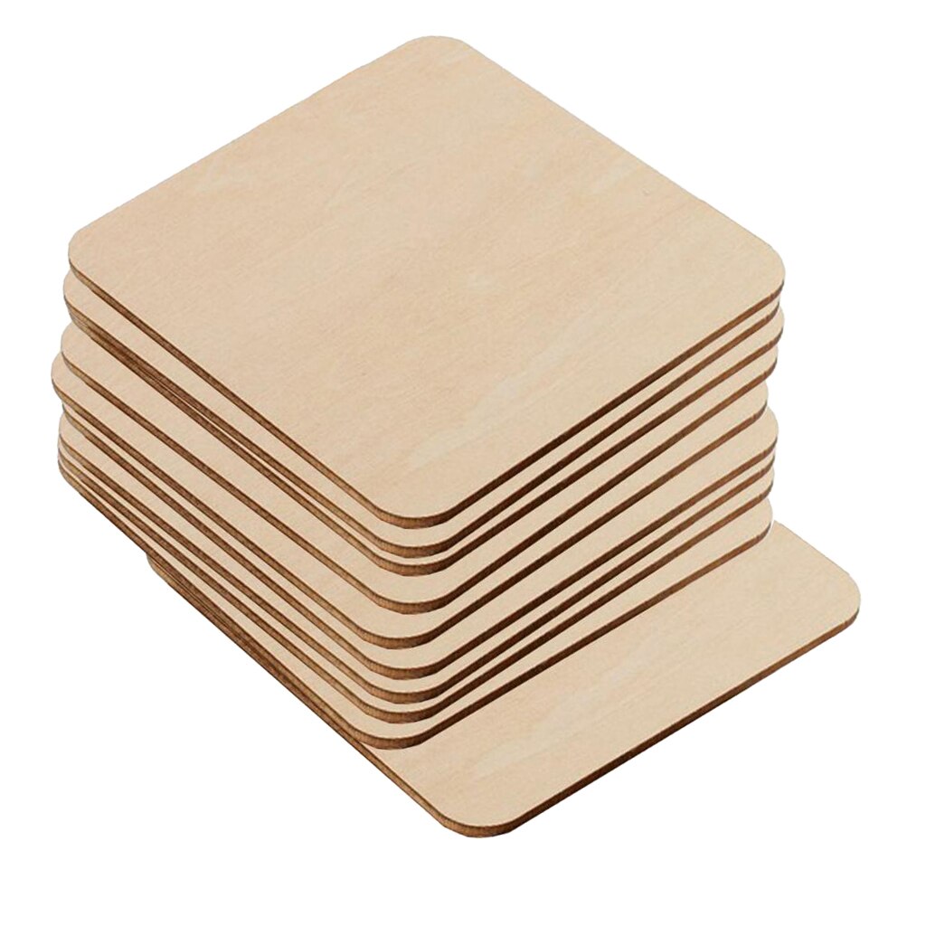 Juego de 10 unidades de posavasos cuadrados de madera en blanco para manualidades de madera sin terminar DIY, para adultos y niños, decoración para en casa