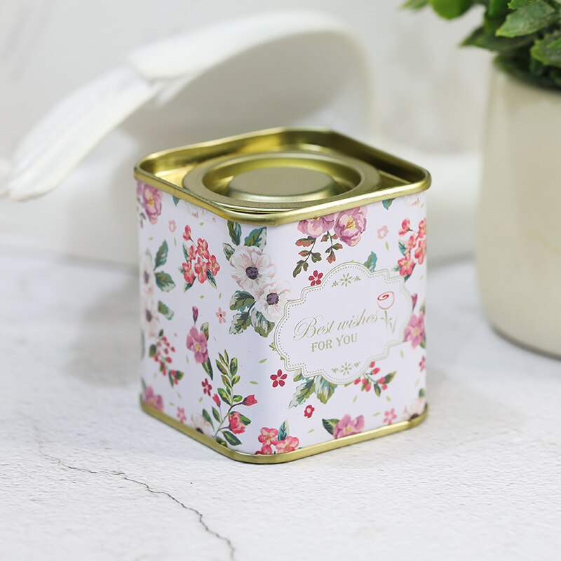 1pc te forseglet boks tetøy oppbevaringsbeholder krukke tinn firkantet boks godterijernbeholder vintage teboks for kjøkken te kaffe sukker: F