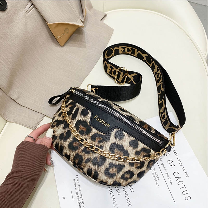 Mode Vrouwen Handtas Luipaard Print Taille Tas Pu Brede Schouderriem Crossbody Pouch Lady Borst Tassen Fanny Pack