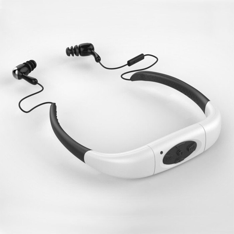 Reproductor de música MP3 impermeable IPX8, 4G, 8G, 16GB, banda para el cuello deportiva subacuática, natación, buceo, con Radio FM, auriculares estéreo: Blanco / 8 GB