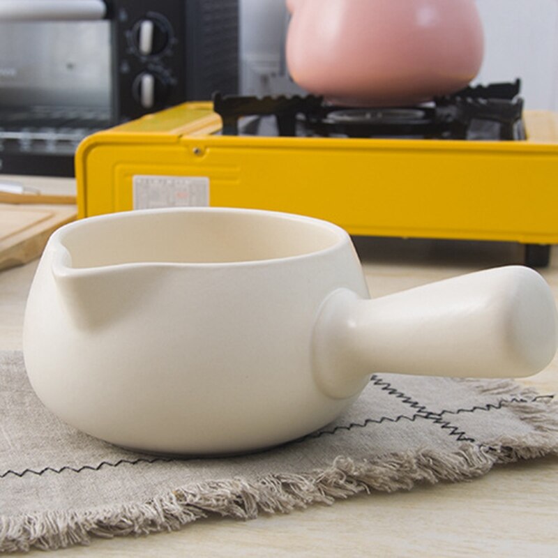 Keramische Servies Koffie Potten Baby Voedingssupplement Emaille Enkel Handvat Koken Melk Pot Pasta Rijst Noodle Siroop Steelpan: 0.8L White