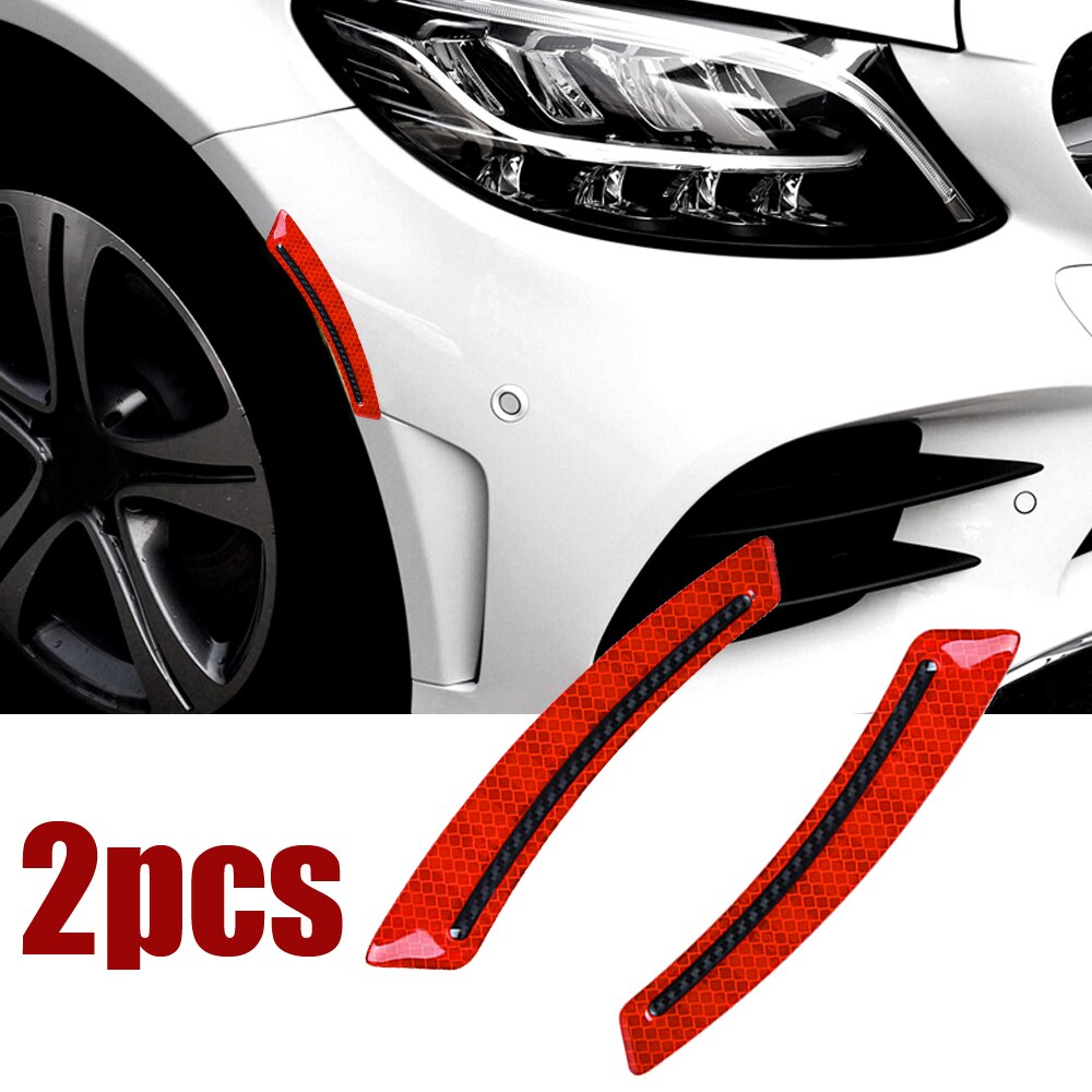 2 Stuks Universele Rode Koolstofvezel Auto Wiel Spatbord Reflecterende Waarschuwing Strip Stickers Strip Auto Decals Accessoires 18.5X3.5cm