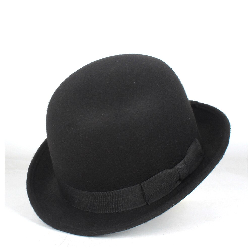 Women Men Black Wool Bowler Hat Topper Top Hats Fedora Magician Billycock Groom Hat Size 57-58CM: Default Title