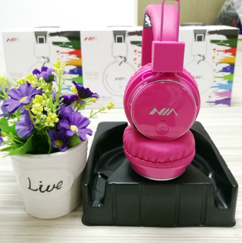 Novos fones de ouvido esportivos dobráveis wirelsee, nia q8, estéreo, bluetooth, suporte a aplicativo com microfone, suporte para cartão tf, rádio fm: Rosa