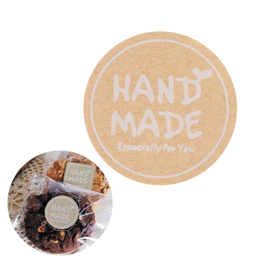 12PCS Labels Round Natural Kraft HAND MADE Sticker seal labes Self-adhesive Paper Stationery Sticker
