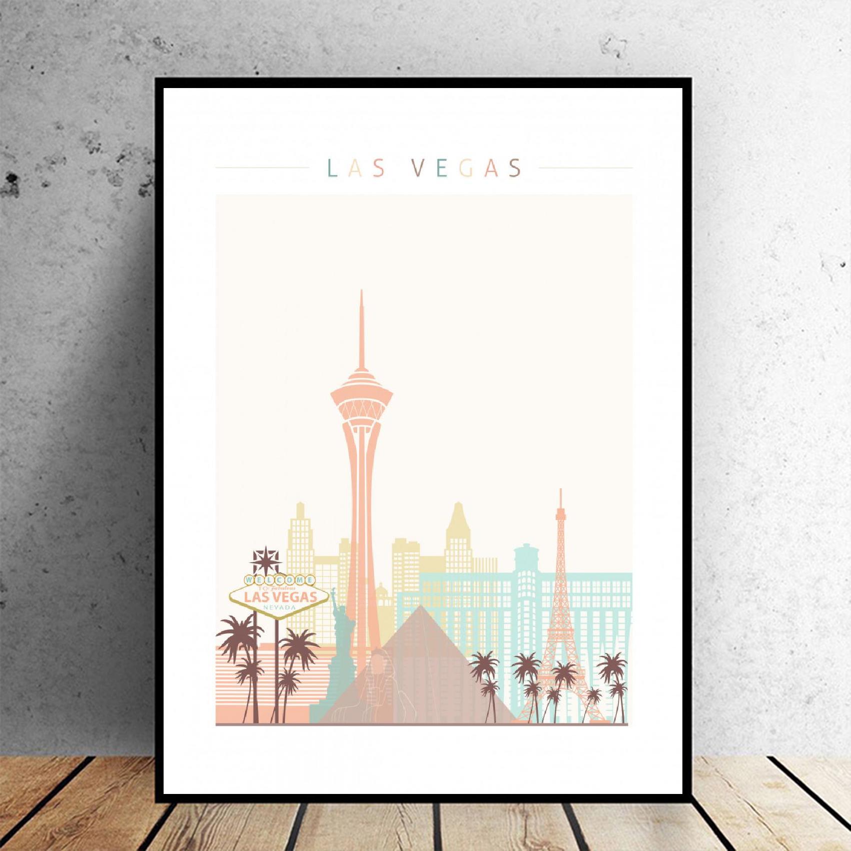 Las Vegas Skyline Leinwand Druck Wand Kunst Poster Bild Moderne Minimalist Schlafzimmer Wohnzimmer Dekoration Kein Rahmen