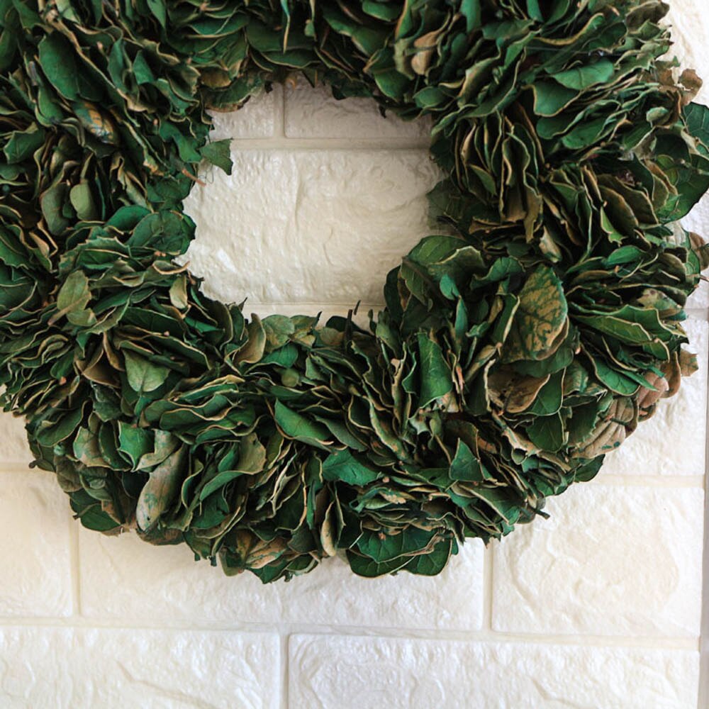 Corona de Pascua de hojas reales, corona de primavera y verano, corona de puerta rústica de Pascua verde, decoración hecha a mano para el hogar, decoraciones de boda