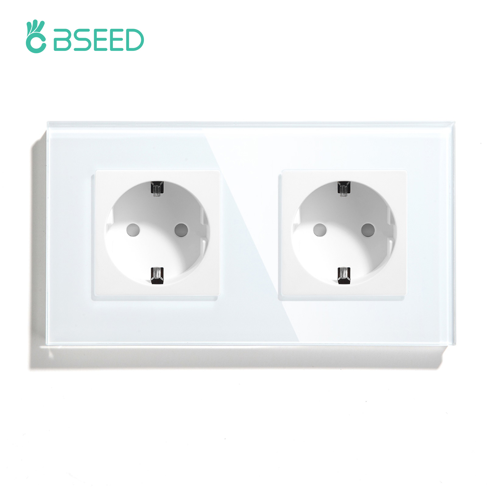 BSEED-Prise murale double standard UE, panneau en verre cristal, 3 couleurs, blanc, noir, doré, 16A, 110V-240V