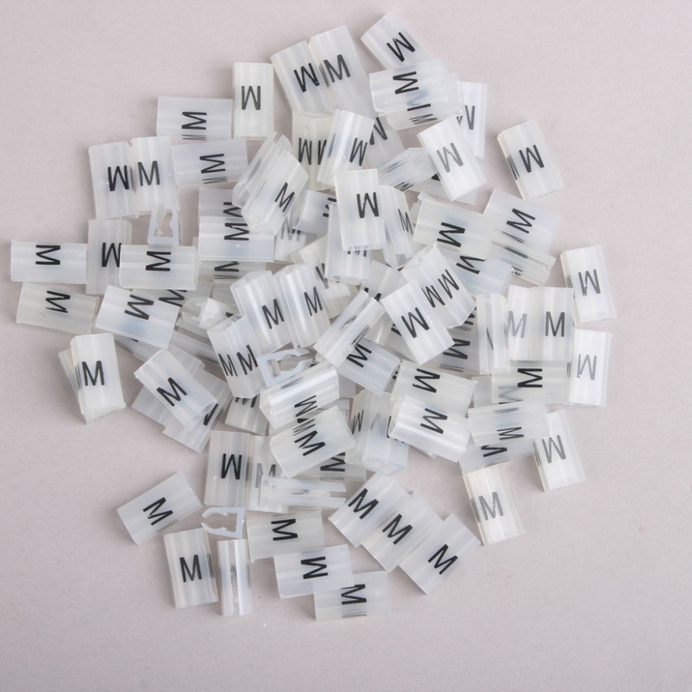 100 Pcs Rechthoek Winkel Hanger Sizer Kledingstuk Markers "M" Plastic Grootte Marker Tags