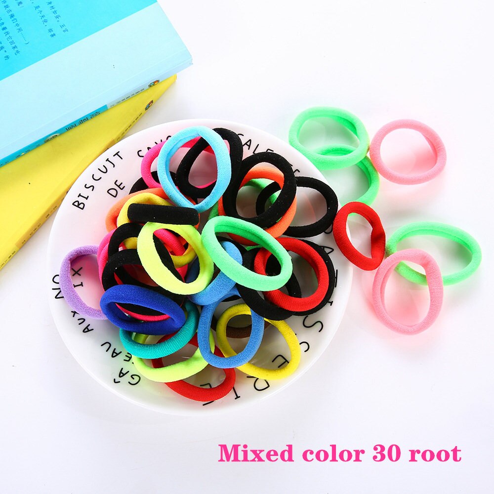 30 Uds diámetro 4cm cuerda de goma Gomilla elástica, bandas elásticas para cabello mujer chica tocado gomas para atar el pelo coleta titulares Accesorios: Mixed color 30 root