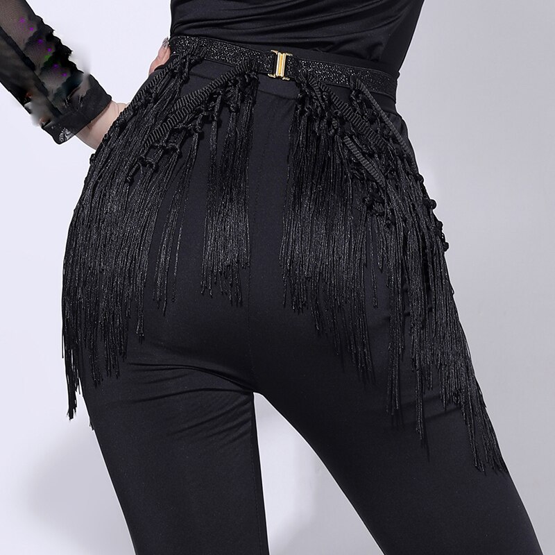 Latin Dance Accessories Women Black Fringed Belt Girdle Salsa Cha Cha Tango Samba Rumba Dancing Practice Wear Adults DNV12329