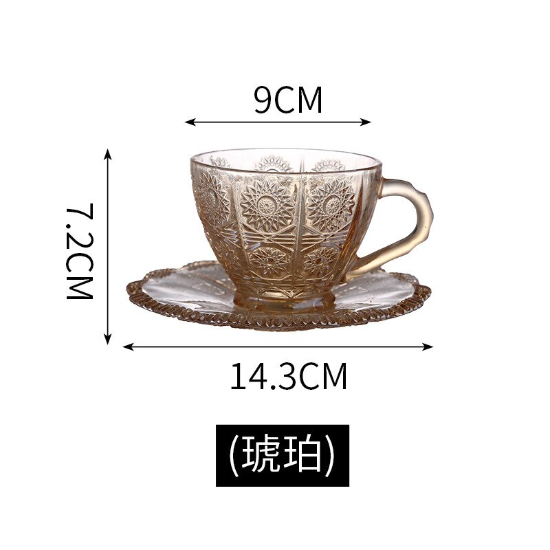 Tasses à café Vintage à motif de fleurs en Relief, de luxe, pour l'eau, le thé, le lait, verres à café condensés, ensemble avec soucoupes: amber