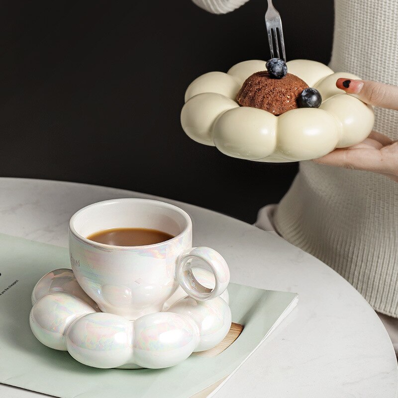 Leuke Zonnebloem Porselein Koffie Kopjes Met Schoteltjes Kawaii Cappuccino Kopjes Caffe Cup Handvat Thee Set Drinkware