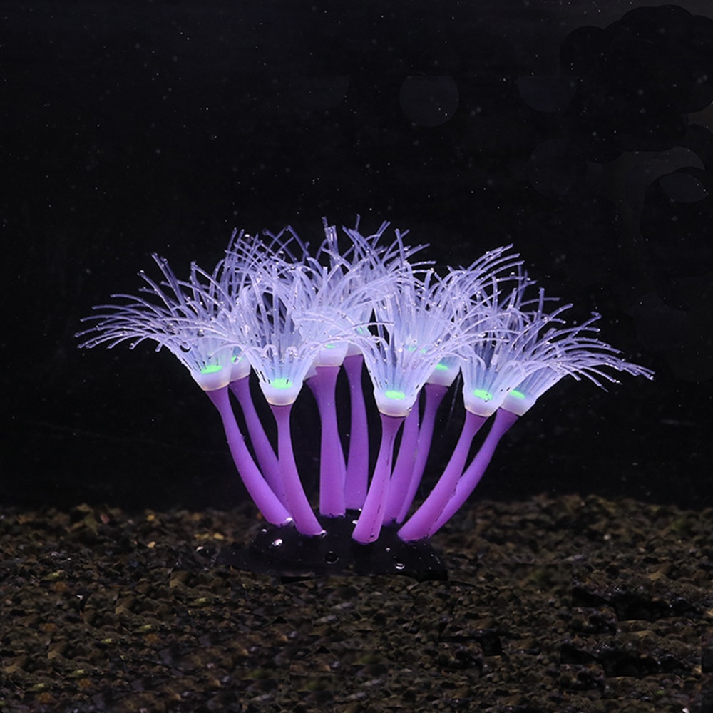 Coraux de tournesol, Gel de silice souple qui se déplace naturellement avec le flux d'eau, corail qui brille dans la nuit, pour les décorations d'aquarium de poissons
