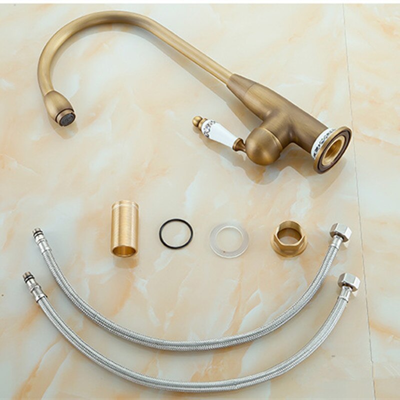 Torneiras de cozinha bronze antigo acabamento bronze torneiras de água da cozinha bica giratória vanity sink mixer clássico único punho