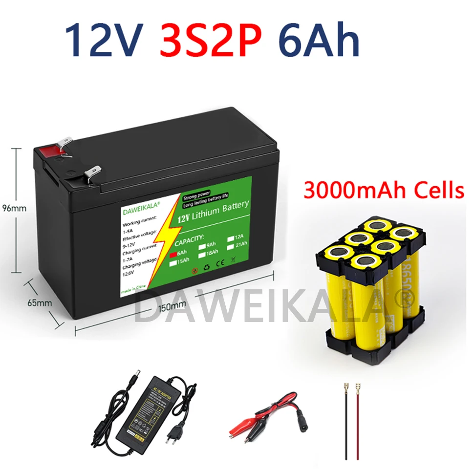 Batería de litio de 12V, 21Ah, 18650, batería recargable 3S7P para energía Solar, batería de vehículo eléctrico, cargador de 12,6 v y 3A: Morado