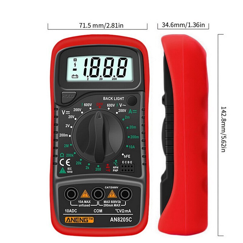 AN8205C Digital Multimeter AC/DC Ammeters Volt Ohm Tester Meter Multimetro With Thermocouple LCD Backlight Portable
