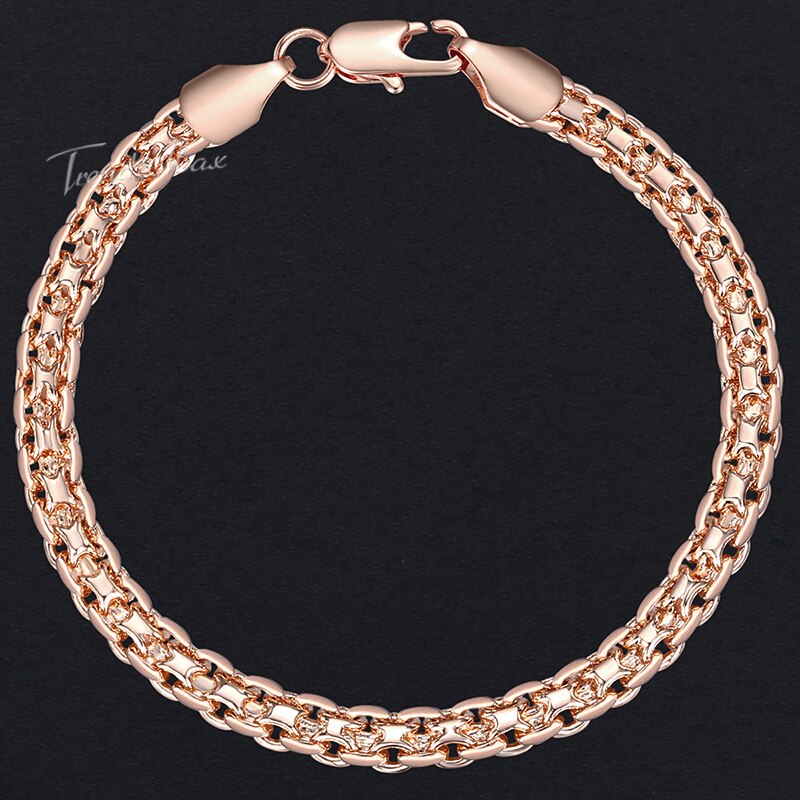 Pulsera de eslabones Bismark trenzados para hombre y mujer, brazalete de 4,5mm, Color oro rosa 585, 18-23cm, GB422