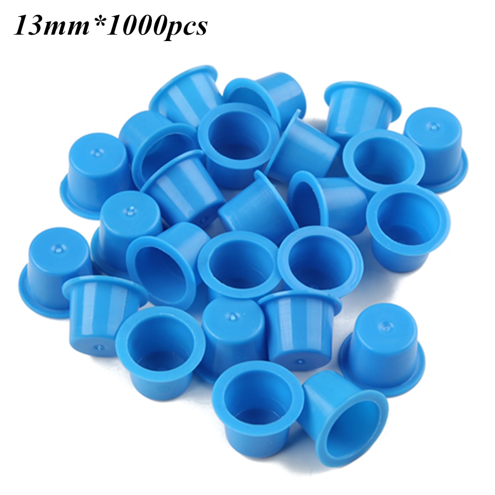 1000 stuks Medium Size 13mm Blauwe Plastic Tattoo Ink Cap Cups Supply