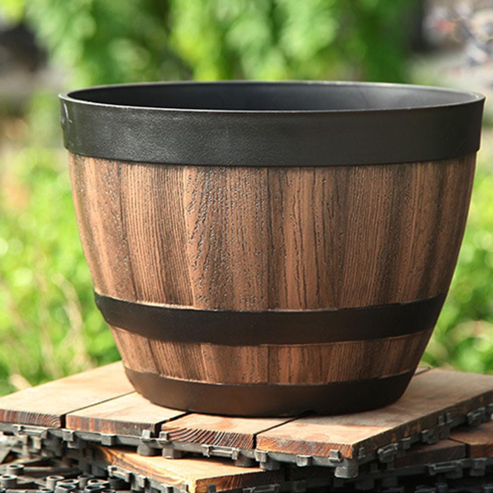 Pot de fleurs en résine Imitation baril, Pot de fleurs en plastique, grand Pot de plantation vert