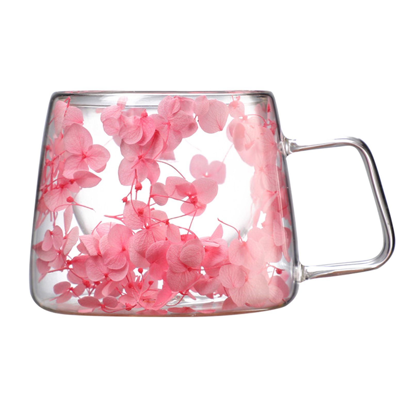 Dubbelwandige glazen koffiemok geïsoleerde bloem glazen espressokopje heldere melkbekers vulling gesimuleerde bloemen theekopje sap waterbeker: green