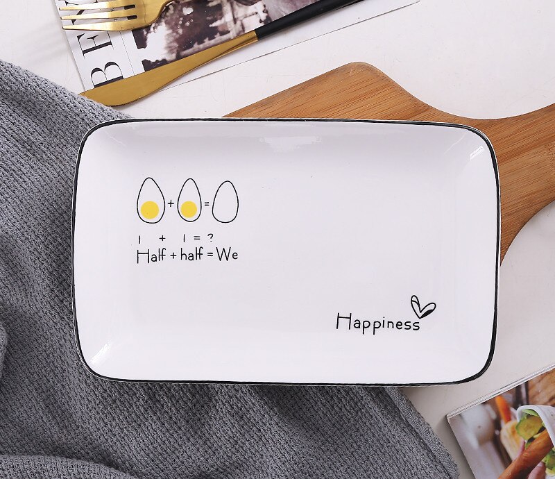 Rectangle Dinner Plate Sushi Plate Dishes And Plates Sets Dessert Vegetable BBQ Dish Set Ceramic Tray Cake Plate Serving Platter: Egg / 8 Inches