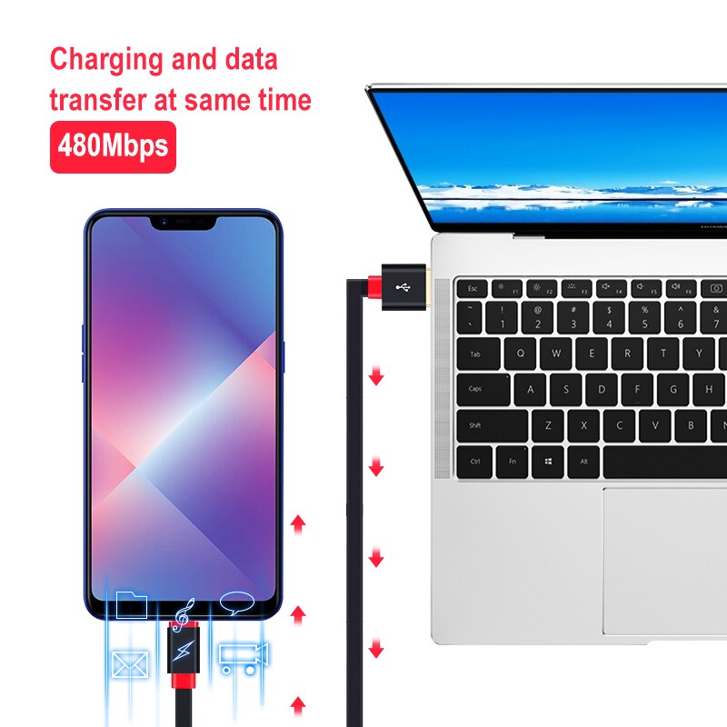 Câble micro USB plat plaqué or de 0,3 m-3 m, pour téléphone portable, ligne android, synchronisation de données, chargeur pour Xiaomi Samsung et Huawei,