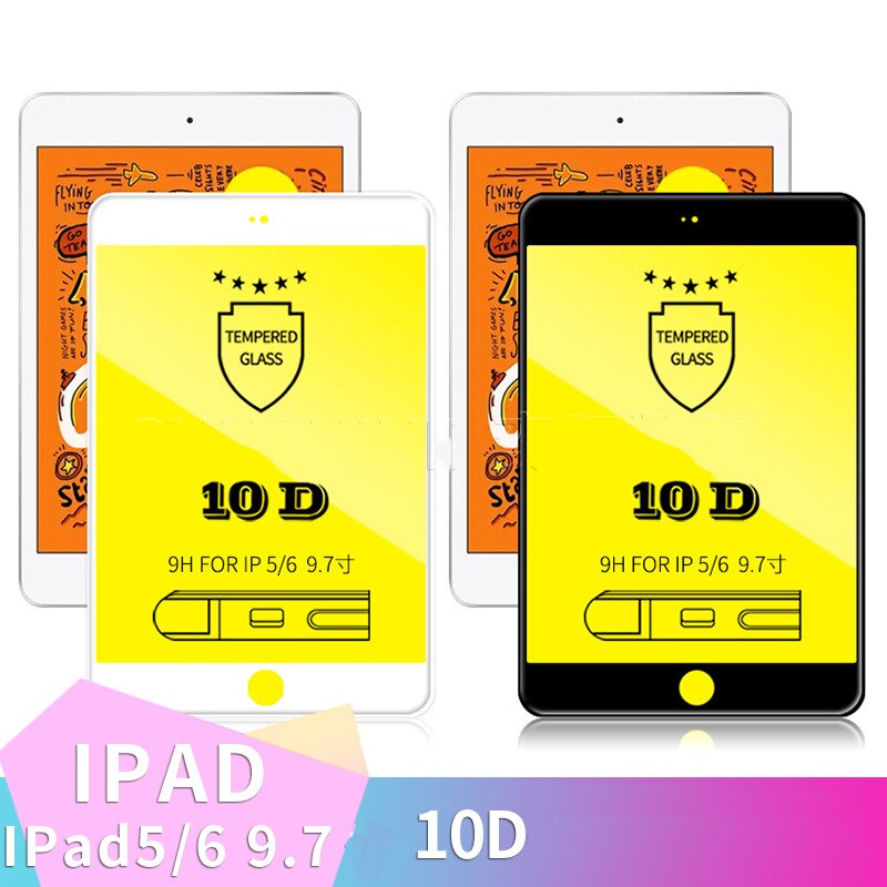 10D Screen Protector Gehard Glas Film Voor Apple Ipad Ipad 1 2 3 4 5 6 Air 1 Air 2 10D Volledige Dekking Beschermende Film 9H Glas