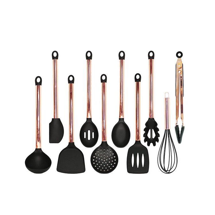 10/11pcs Rose Gold Stainless Steel Handle Kitchen Utensil Set Kitchen Set Silicone Nonstick Heat Resistant Cooking Kitchen Tools: 10-pcs kitchen set