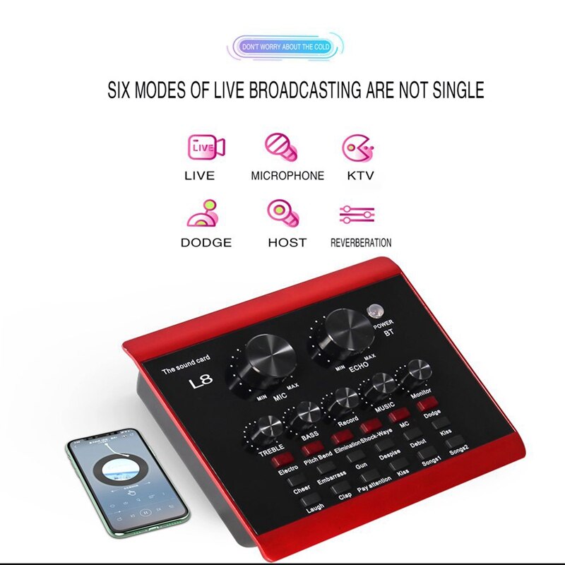 Live Sound Card, Karaoke Mixer, Recording, ligent Volume Adjustable o Mixer, Sound Card, Multiple Sound Effects