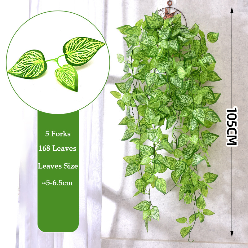 Plantas de enredaderas artificiales de 105cm, 5 tenedores, enredadera de plástico para exteriores, hiedra verde, plantas colgantes de pared, rama para el hogar, jardín, decoración de boda: Verde claro
