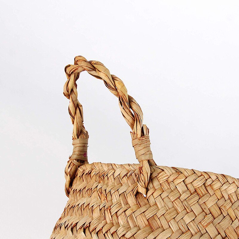 Boho Decor Foldable Handmade Rattan Storage Basket Folding Wicker Seagrass Belly Straw Garden Flower Pot Planter Panier Mimbre