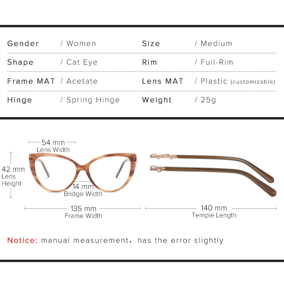 Cat Eye Prescription Glasses Frame Women Italy Acetate Myopia Eyeglasses Frame Female Brand Optical Spectacles Frame Ladies