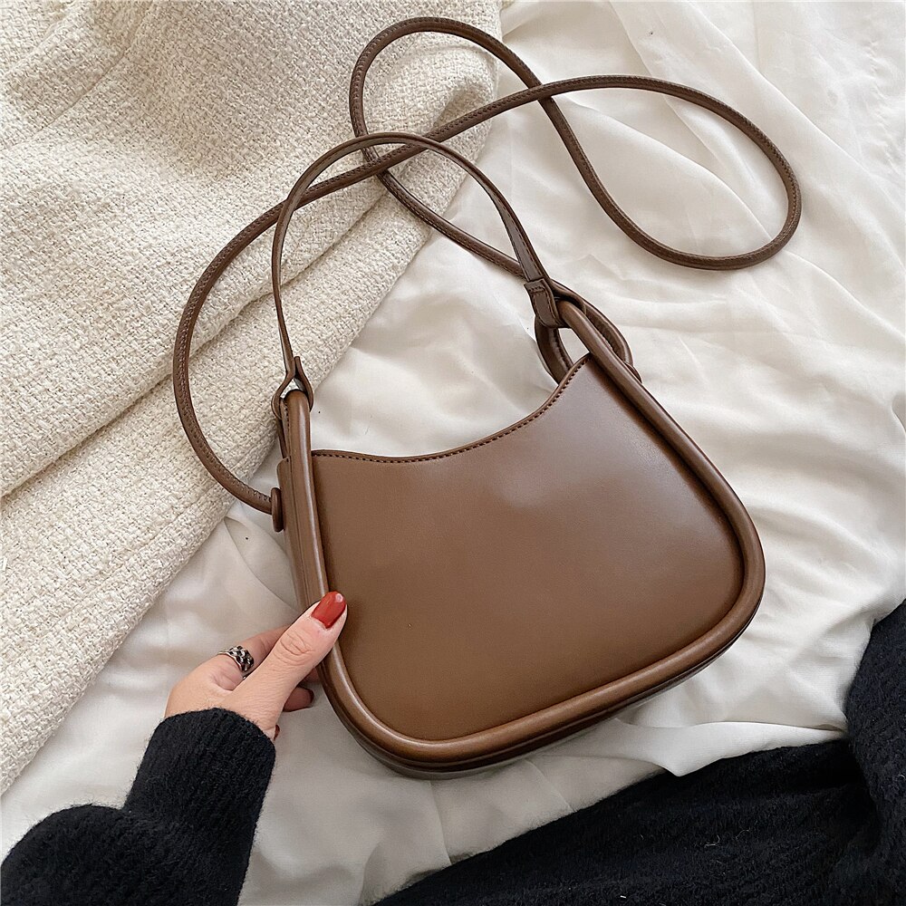 Burminsa Trendy Small Armpit Shoulder Bags For Women Brand Half Moon Crossbody Ladies Purses And Handbags Spring 2022: Brown