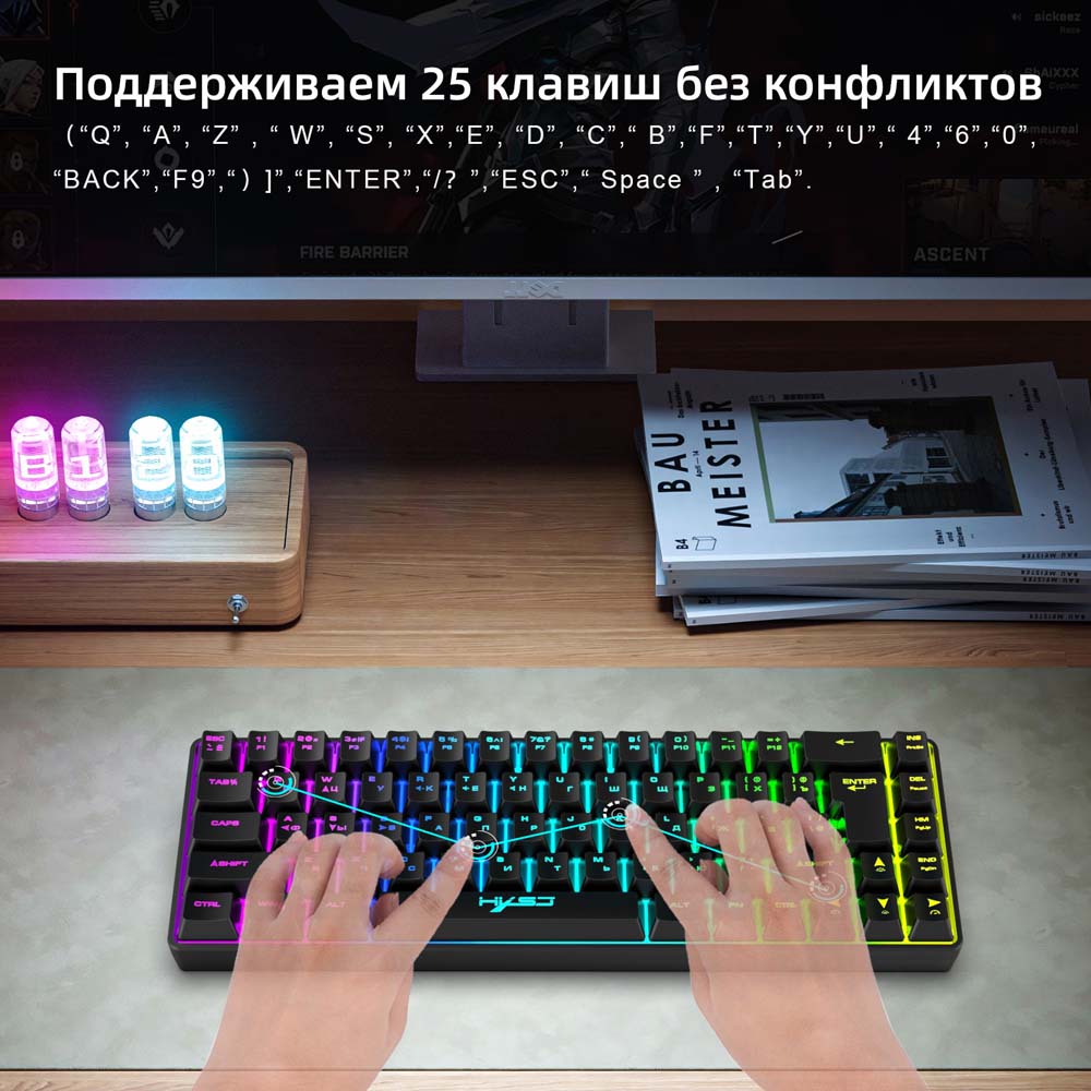 Russisch 68-toetsen RGB-lichttoetsenbord Relax Pols Type C USB Bedraad gamingtoetsenbord Tabletcomputer PC Mechanisch gevoel Sleutel Yrieza Maleta
