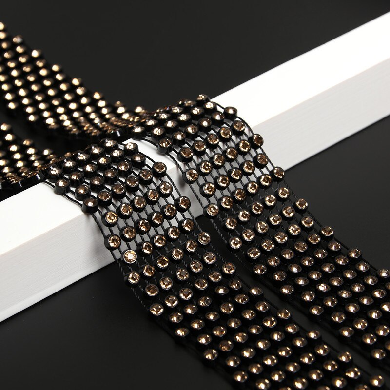 Zomer Zwarte Lange Scherpe Hoek Strass Sjaal Koreaanse Vrouwelijke Sociale Sailor Dance Stropdas Multifunctionele Boog Trendy Riem P7: Black Gold