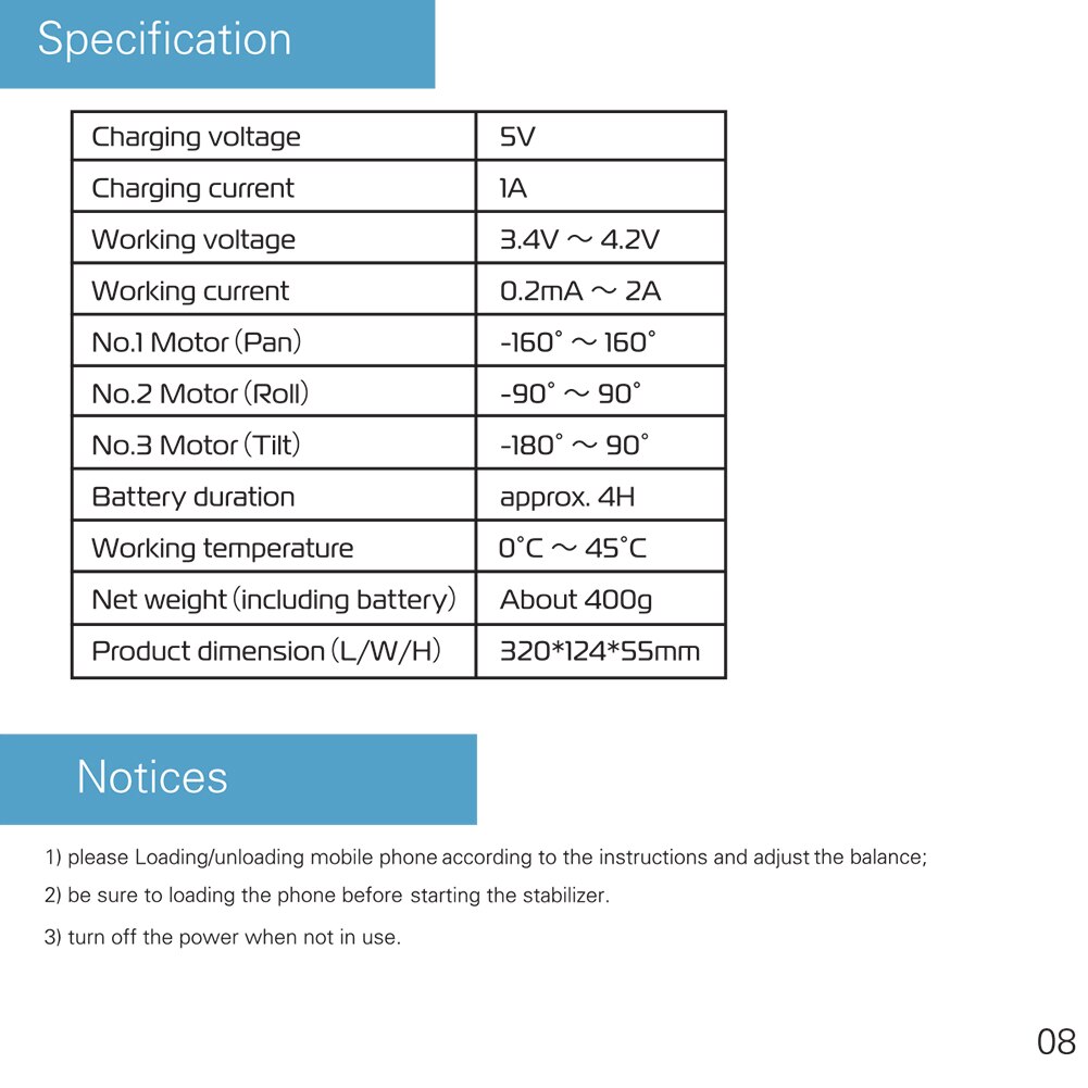 H2 3 Axis Smartphone Stabilisator Verstelbare Richting Usb Opladen Ondersteuning Universele Handheld Gimbal Extension Reizen Fotografie