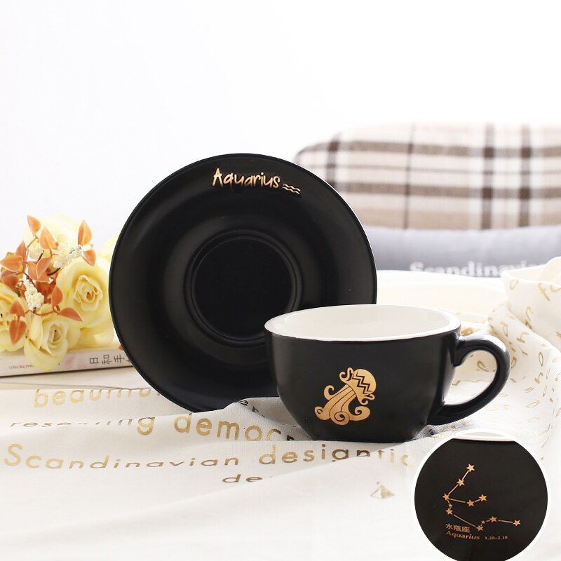 Black Ceramic Coffee Cup and Saucer Set Luxury Cappuccino Coffee Cup Set Filizanki Do Kawy Mug BD50CS: style11